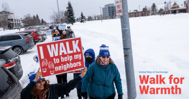 Image of people walking for annual walk for warmth fundraiser in Anchorage